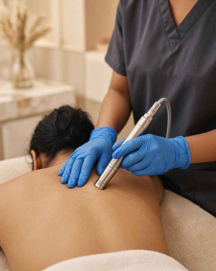 Clinician carrying out a skin treatment at the clinic