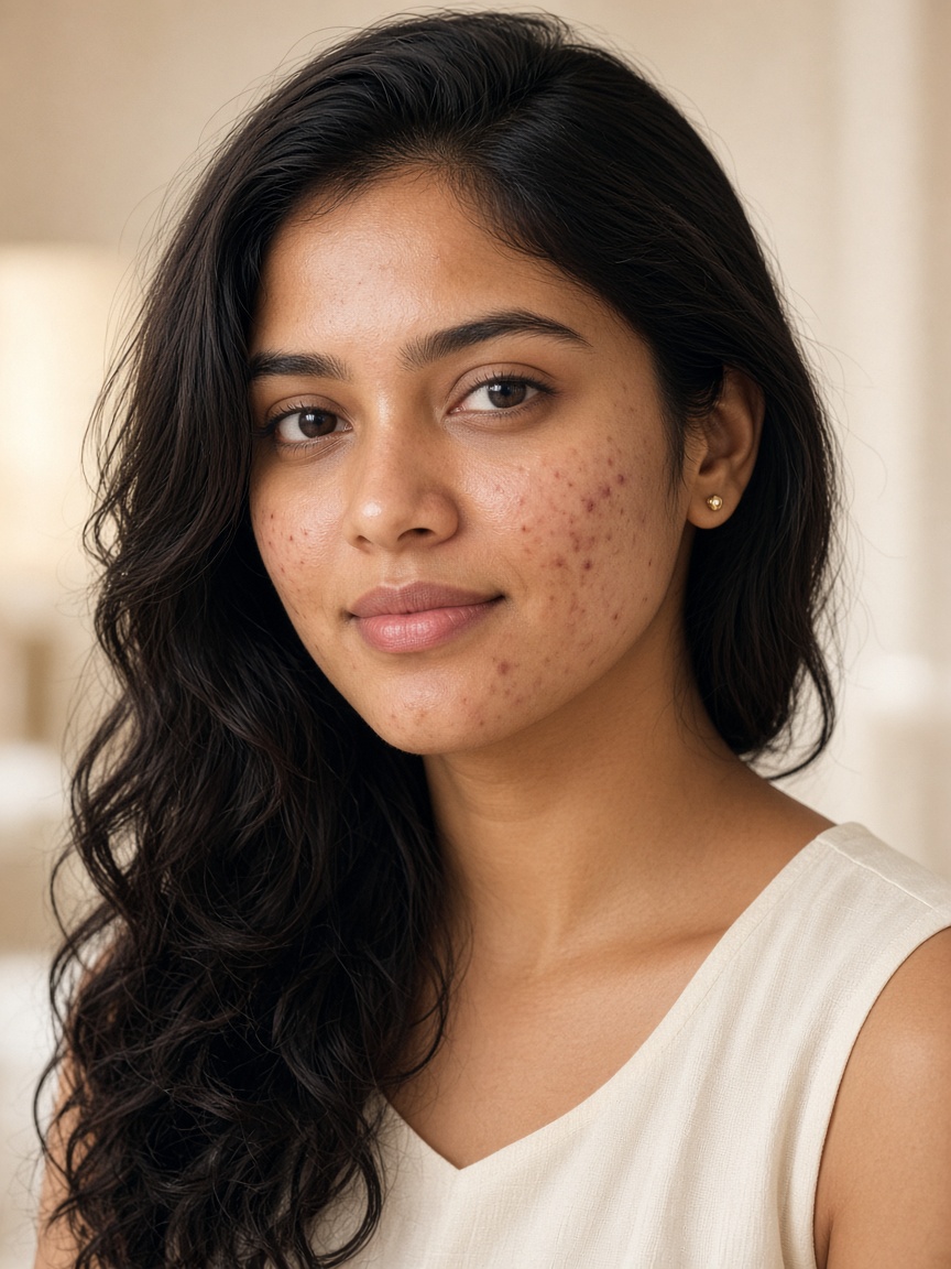 Illustration of a young woman with mild facial acne