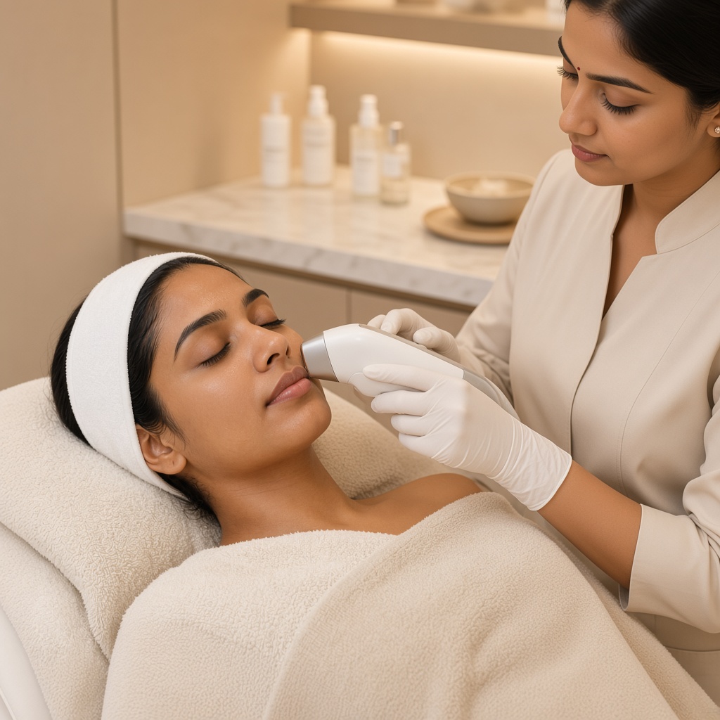 Cosmetologist performing a facial treatment